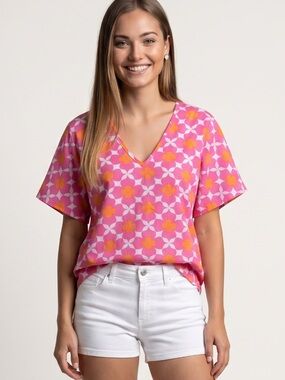🌻NEW w/tag Michelle McDowell Anderson Top Size M Pink Blouse Flowy Relaxed